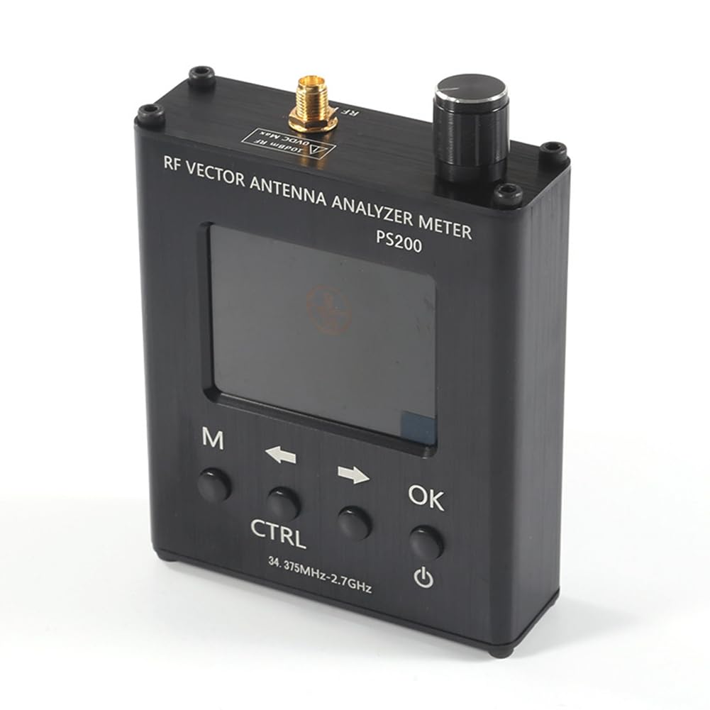 Top-down view of the N1201SA PS200 Antenna Analyzer showing the rotary encoder and control buttons.