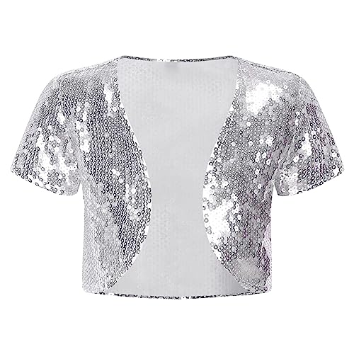 Kids Girl Sparkling Sequins Short Cardigan Jacket Shrug Bolero Flower Girls Dress Cover up