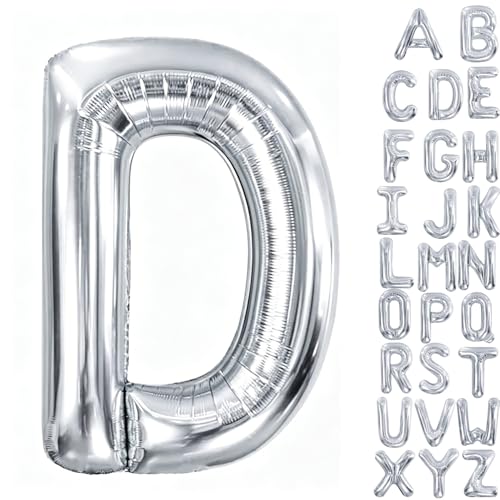 Aeniaza 40 Inch Letter Balloons Large Silver Letter D Alphabet Banners Foil