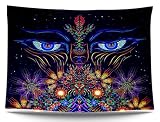 Ulticool – Yeux Fleurs Méditation   Glow in the Dark Tapisserie Murale   Lumière Noire Sous Réactive aux UV   Blacklight Psychédélique Toile Murale Lumineuse Dans Le Noir   200 x 150 cm