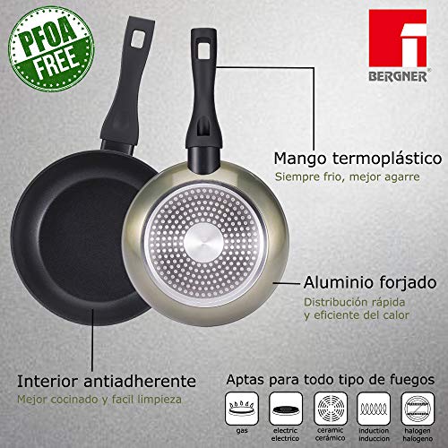 BERGNER Green Neon Forged Aluminium Cassel, 12-Piece Stainless Steel, with Frying Pan Set (22/26 cm) - Image 5