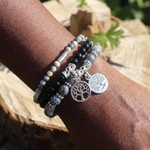 Image of YGLINE Tree of Life Yoga Healing Stone Bracelets,Multilayer Lotus Chakra Stone Reiki Bracelet Sets,Anxiety Crystal Natural Stone,for Women Stress Relief