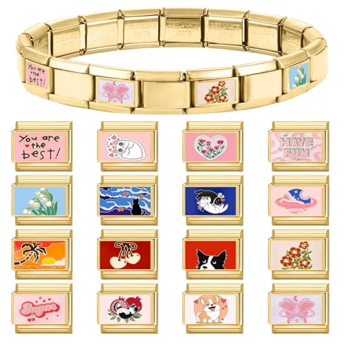 papasgix Italian Charm Bracelet Charms Gold Pack with Assorted Charms Opening Tool 9mm Modular Italian Charm Bracelet Links Bulk Pack Handmade DIY Jewelry Red Dog Cherry2