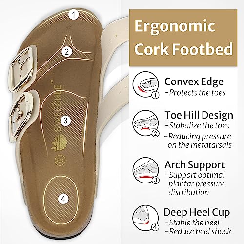 Sweechee Women's Cork Footbed Sandals, Double Buckle Slides, Taupe, US 8 - image 5