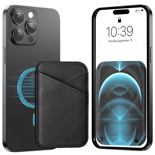 Image of Miroddi for MagSafe Wallet, Strongest Magnetic Card Holder for iPhone 17 /16 /15 /14 /13 /12 Series, Ultra-Thin Leather Magnetic Phone Wallet with 2 Card Slots, RFID Blocking, Carbon Fiber Black