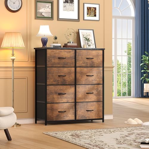DWVO Fabric Dresser for Room, Tall Storage 8 Drawers, Black Dresser & Chest of Drawers, Storage Drawer Organizer for Closet, Living Room