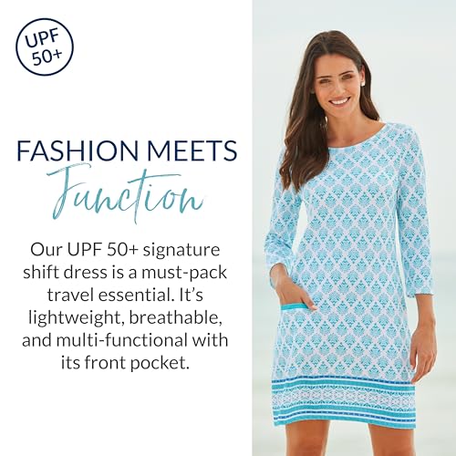 Cabana Life Shift Dress, UPF 50+ Sun Protection Casual Dress, Boat Neckline, Quarter Sleeve, Womens Fashion2