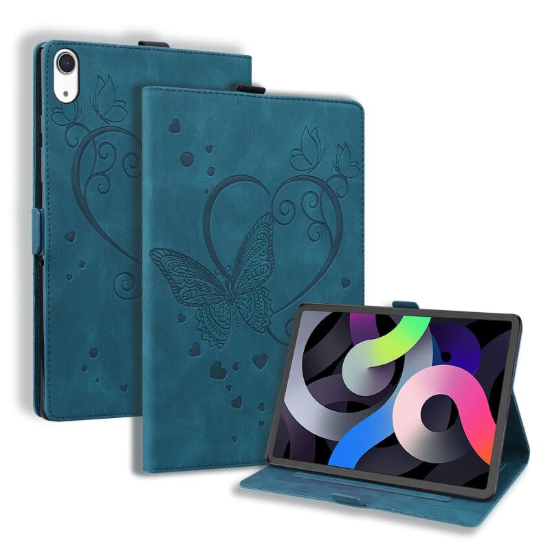 Coque iPad Air 1 2 bleu en cuir premium à rabat style papillon élégant