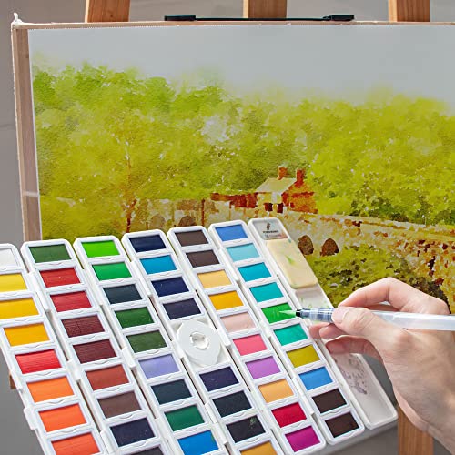 PENCILMARCH Aquarellfarben Set – 58 Wasserfarben Set – Tragbares Wasserfarbkasten + 1 Wassertankpinsel + Pinsel, Aquarell Malkasten für Kinder, Erwachsene, Anfänger, Hobbymaler und Künstler