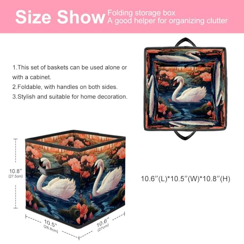 Paniers de rangement pliables pour étagère motif cygne zen