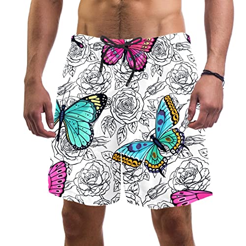 Maillots de bain pour hommes avec motif papillon vintage et roses pour la plage