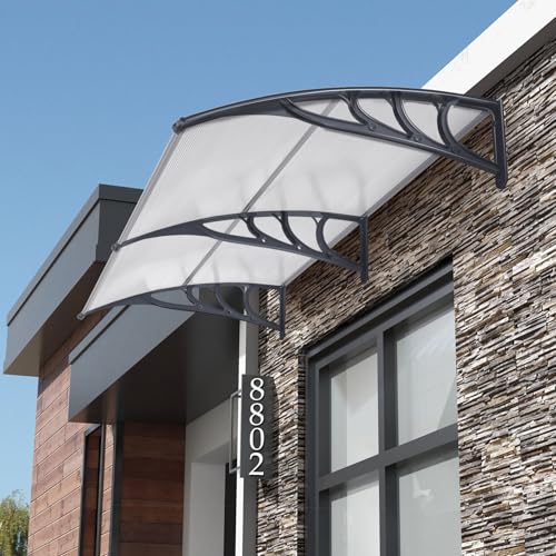 COSTWAY Vordach für Haustür 199 x 99 cm, Überdachung aus Aluminium und Polycarbonat, Transparentes Pultbogenvordach, Haustürvordach, Pultvordach, Haustürdach, Türvordach für Eingangsbereich (Silber)