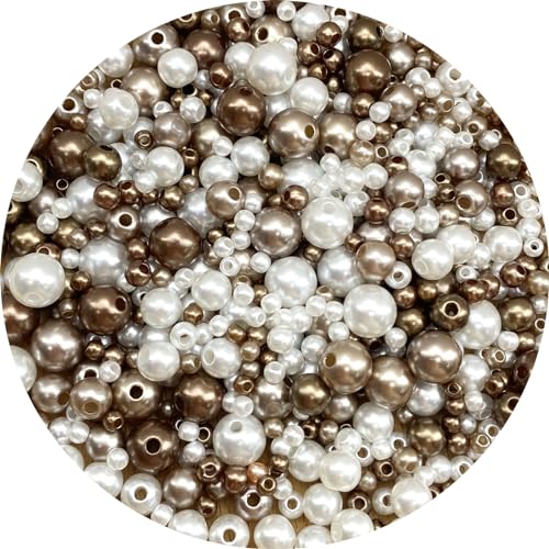 Tingoons 30g Mixed 3-8mm Pearl Beads Round Loose Satin Pearls Plastic Crafts Beads for Jewelry Making Earring Bracelet Necklace Key Chains Vase Fillers Home Decoration (Coffee Color Series)