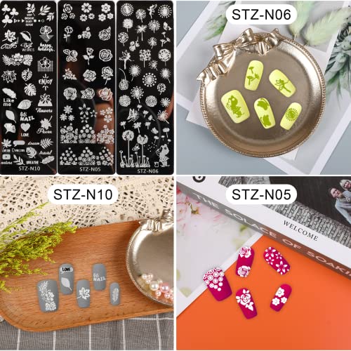 10Pcs Nail Stamp Plate Kit 6Pcs Nail Art Templates 2 Stamper 2 Scraper Animal Flower Leaf Stamper Nail Art Plates For Women Kid Art Decoration (Animal Flowers) #TOP3