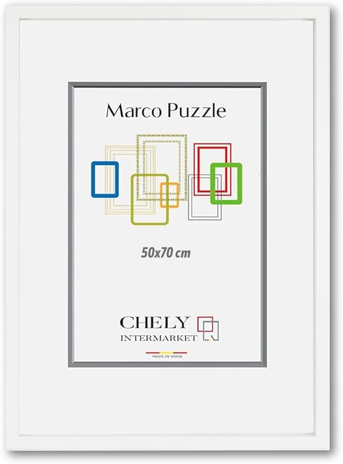 Marco de Puzzle CHELY INTERMARKET 50x70cm en Blanco, Madera MDF con Moldura de 3cm