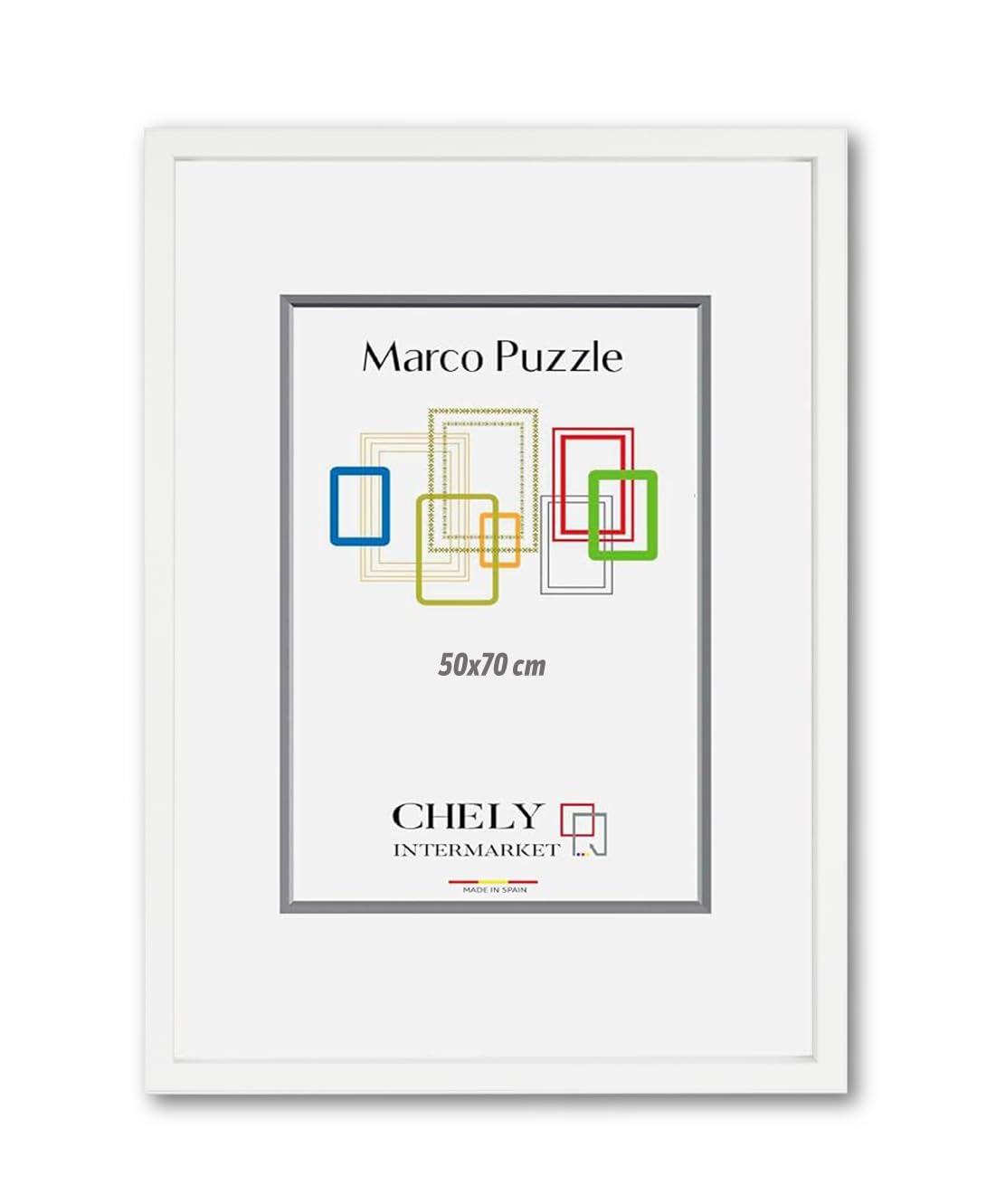 CHELY INTERMARKET Marco de Puzzle 50x70cm (Blanco) MOD-295 Hecho de Madera, moldura de 3cm, ideal para foto o poster