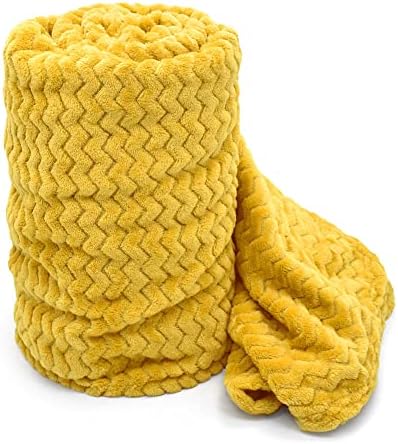 Soft Velvety Plush Throw Blanket Zig Zag Chevron Patterned Blanket for Bed, Sofa Chair/ Settee/Couch Throwover Flannel Fleece (Orange, Single / Travel)