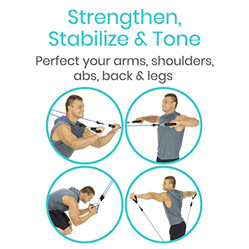 Vive Resistance Band Set (12 Pcs) - Heavy Duty Stretch Tube Rehab Bands - Shoulder Pulley Door Anchor - 2 to 70 LBs Tension - Home Workout Elastic Fitness Equipment - Men, Women Training (Standard)