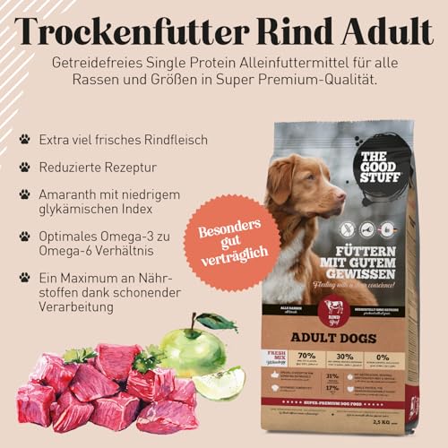 The GOODSTUFF Rind (Adult) 2,5 kg | Hochwertiges Hundetrockenfutter getreidefrei | Mit frischem Rindfleisch | Hundefutter trocken für ausgewachsene Hunde | Ausgewogenes Trockenfutter für Hunde