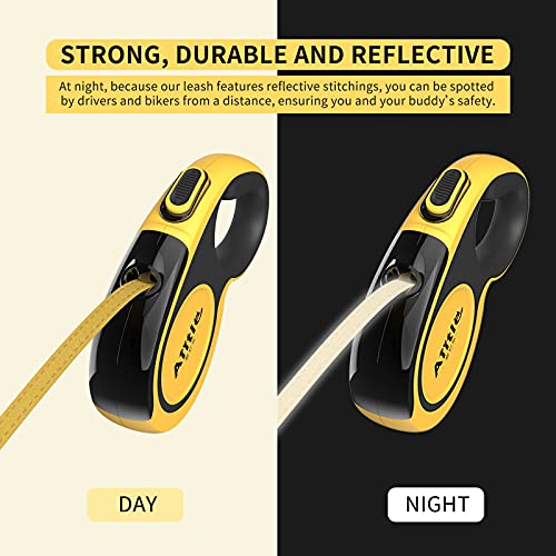 Upgraded Retractable Dog Leash, Heavy Duty Pet Walking Leash With Anti-Slip Handle, 16Ft Strong Nylon Tape For Small Medium Dogs Up To 66Lbs, One Button Lock & Release, Yellow M #TOP2