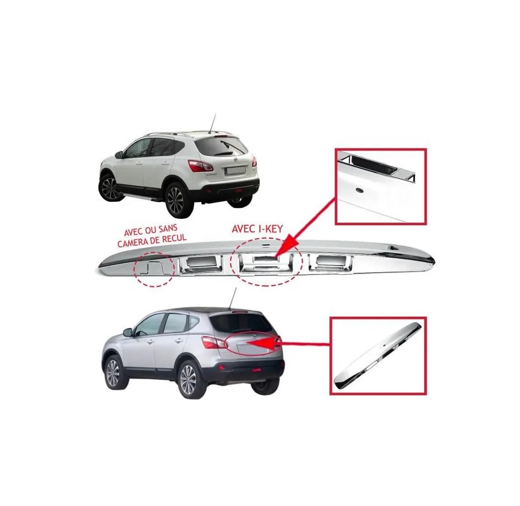 Pro-Plip poignée de coffre arrière hayon compatible pour Qashqai Blanc Chrome brillant Avec ou Sans Camera I-Key 90812JD20H