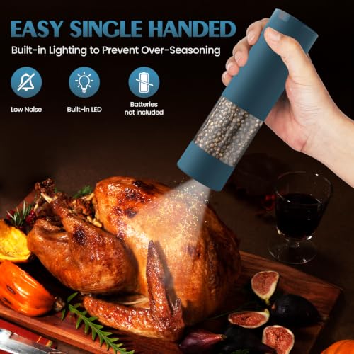 Image of Electric Salt and Pepper Grinder Set Automatic Battery Pepper Mill Shakers Adjustable Coarseness Upgraded Larger Capacity with Led Home and Kitchen Appliances(Teal)