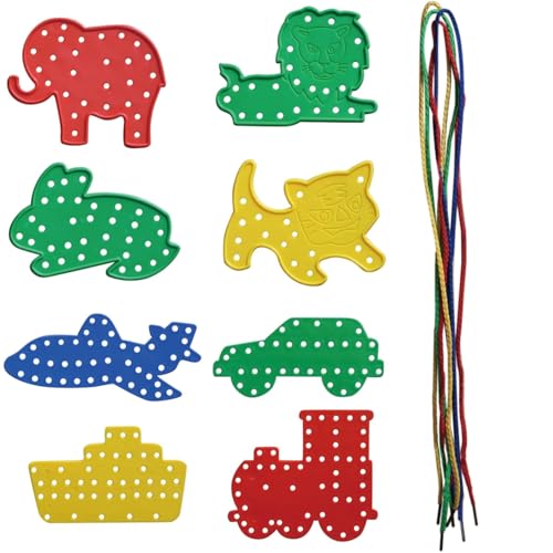 CEEGEWW 8PCS Fine Motor Skills Toys Threading Toys Animal & Transport Threading Boards with ThreadingLaces DIY Stringing Toy for Fine-Motor Skill Montessori & EYFS Learning Fine Motor Skills Gift