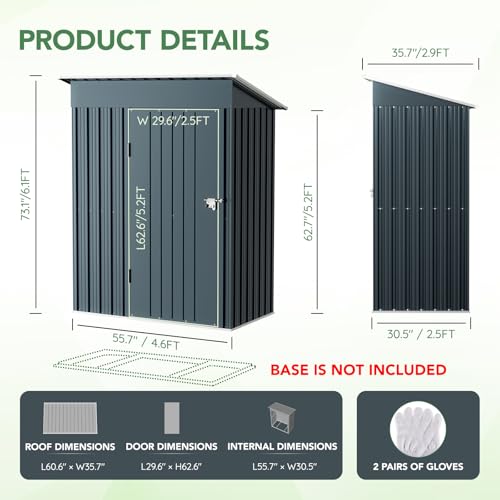 Image of Breezz 5x3FT Vertical Outdoor Steel Storage Shed, Lockable Doors, Compact Metal Tool Shed for Garden, Backyard, Patio, Utility, and Bike Storage