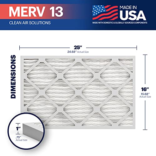 Image of BNX TruFilter 16x25x1 Air Filter MERV 13 (4-Pack) - MADE IN USA - Electrostatic Pleated Air Conditioner HVAC AC Furnace Filters for Allergies, Pollen, Mold, Bacteria, Smoke, Allergen, MPR 1900 FPR 10