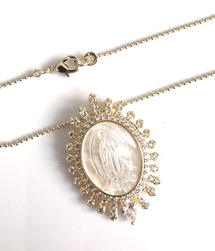 Miniatura 6 de Mother of Pearl Virgen de Guadalupe Oval Pendant Necklace Gold Plated 18k Chain 17.5 Inches