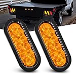 Nilight - TL-08 6 Inch Oval Amber LED Trailer Tail Lights 2PCS 10 LED W/Flush Mount Grommets Plugs IP67 Waterproof Turn Signals Trailer Lights for RV Truck Jeep, 2 Years Warranty