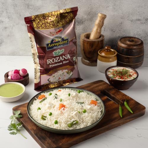 Image of Aeroplane Rozana Premium Basmati Rice 5kg | Naturally Aged Long Grain | Rich Aroma | Non-Sticky Fluffy Grains | Everyday Basmati Rice
