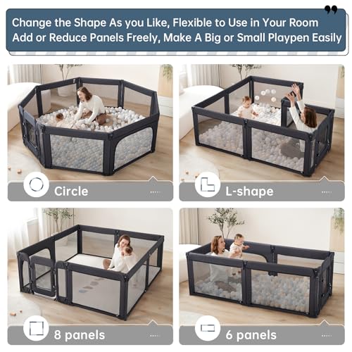 Image of Large Baby Playpen for Babies and Toddlers 79x71 Inch, Adjustable Foldable Indoor & Outdoor Play Pen for Toddlers Twins Baby Fence Play Yards with Breathable Mesh Anti-Fall Playpen,Black