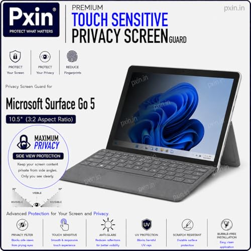 Image of Pxin Aura | Compatible with Microsoft Surface Go 5 10.5 Inch | Touch Sensitive Privacy Screen | Anti Blue | Anti Glare | UltraThin for Hyper Touch | Anti UV | Privacy Filter