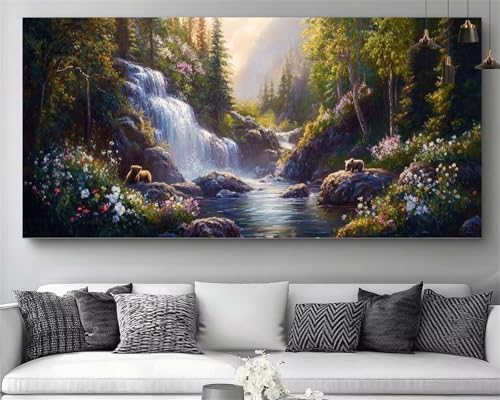 Peinture Diamant Cascade pour Déco Salon | Toile 40x120cm