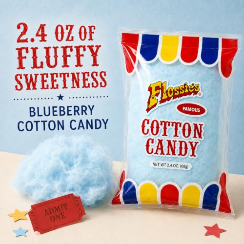 Flossie's Famous Blue-Blueberry Cotton Candy, Flavorful, Light and Fluffy Cotton Candy, Ideal Party Snack for All Ages, 2.4 Ounce (6 Pack) - image 7