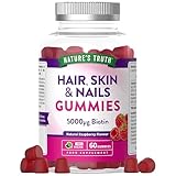 Hair, Skin, Nails Gummies | 5000µg Biotin, Vitamin C, E, Zinc, Iodine & More | Beauty Vitamins | for Women & Men | 60 Raspberry Gummies | Vegan | Nature's Truth