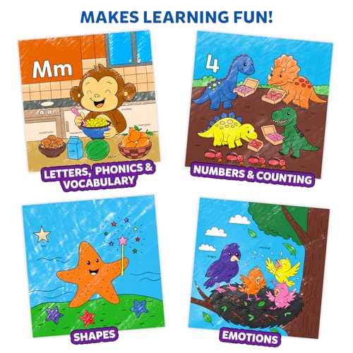 Image of Skillmatics Colour & Learn Activity Book - Letters, Numbers, Phonics & Shapes, 12 Retractable Mess-Free Crayons & 50 Pages, Educational, Gift for Toddlers and Preschoolers Ages 3, 4, 5, 6