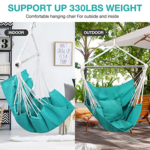 Hammock Chair Hanging Rope Swing, Hanging Chair Portable Detachable Metal Support Bar Hammock Chair Swing With Hardware Kit No Cushion For Outdoor Bedroom Backyard Deck Camp Beach(Pea Green) #TOP3