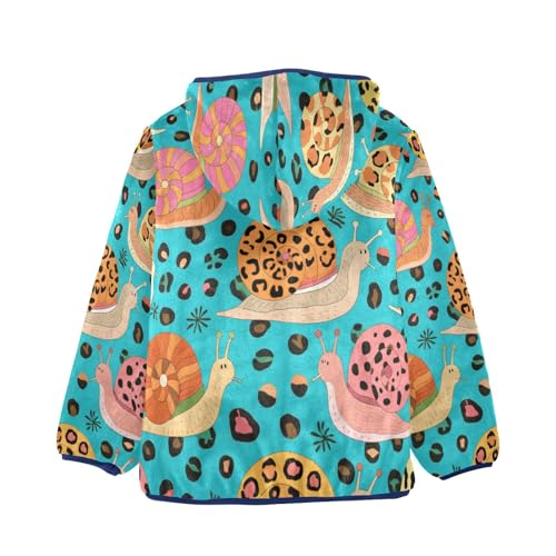 Colorful Snails on Blue Leopard Toddler Fleece Jacket Girl Boys Hooded Fleece Jacket Coat Warm Outwear Zip-up 3-10T2