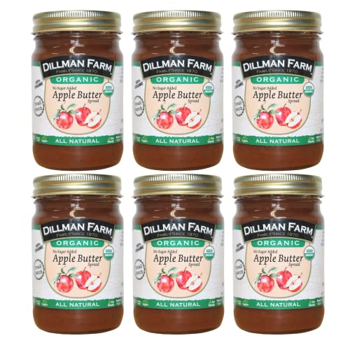 Dillman Farm Organic No Sugar Added Apple Butter - Keto, Gluten-Free, Non-Gmo, Vegan, Kosher, Preservative Free, Corn Syrup Free - Made In Usa, 13Oz (Pack Of 6)