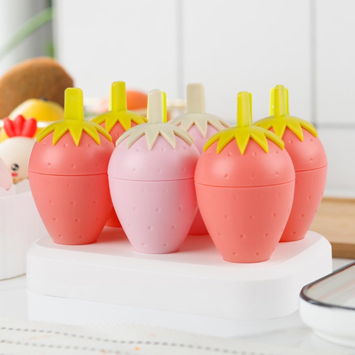 Strawberry Shaped Ice Pop Mold, 6 Grids Silicone PP