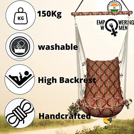 Kkriya Home Decor ® Maharaja Swing Swing for Adult for Home Jhula for Balcony Hanging swingchair for Livingroom .Complete Washable .Weight Capacity 150KG.