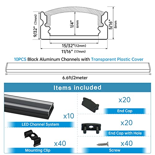 Muzata 10Pack 6.6FT Black LED Strip Channel with Transparent Cover U1SW BT by Muzata - Used condition - Image 2
