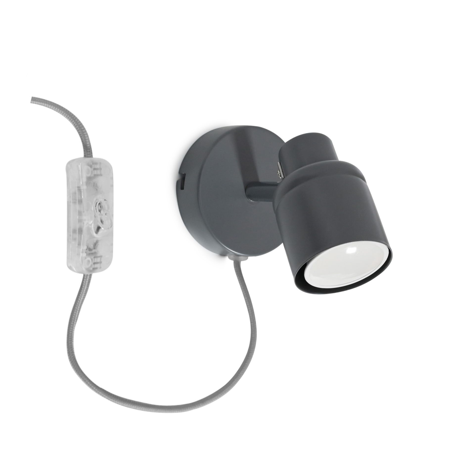 Minisun Grey | Matt Single Spotlight Adjustable Gu10 Plug-In Wall Light | Wall Spotlights, Home Décor & Improvement Essential 11.5Cm