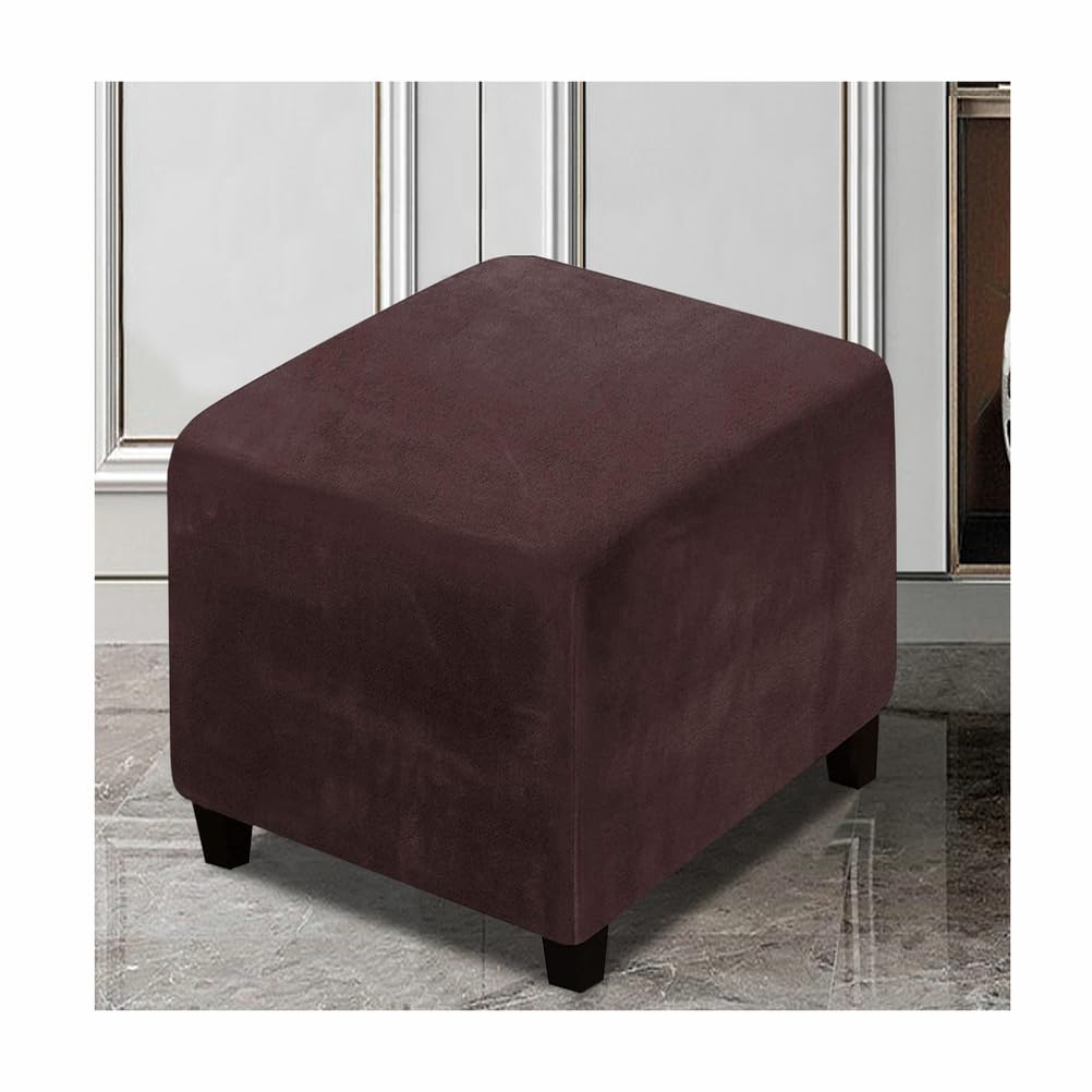 XGANGM Square Footstool Cover Velvet Stretch Small/Medium/Large/Extra Large 38~40/43~50/52~58/68~81/88~95/100~111CM Ottoman Cover Velvet Square Storage Footstool Cover,brown,L/W100~111CM