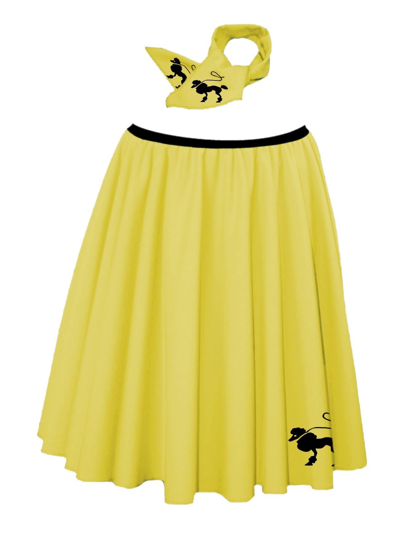 Adults 22" Length Poodle Skirt & Neck Tie 1950s Rock & Roll Fancy Dress [Yellow - 8-14]