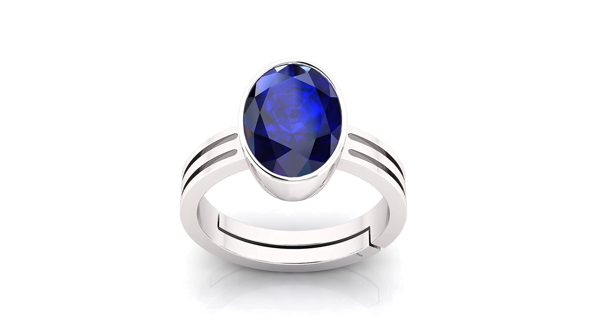 Gems Unheated Untreatet 8.00 Carat AAA+ Quality Natural Blue Sapphire Neelam Silver Plated Adjustable Gemstone Ring for Women's and Men's (Lab - Certified)-image-20