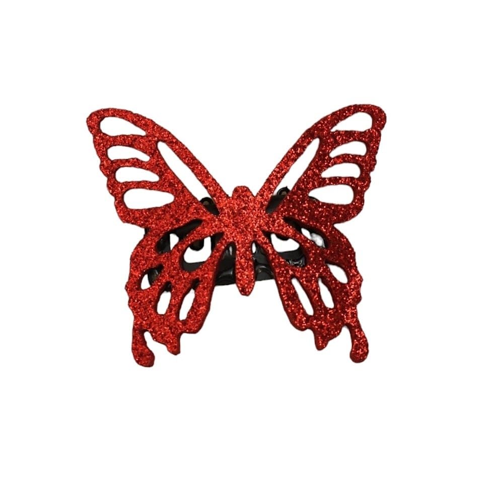 Yellow Bee Embroidered Butterfly Headband and Clip Set for Girls, Red - Image 4 thumbnail