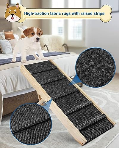 Klappbare Hunderampe aus Holz -Hundetreppe Höhenverstellbar 25-48cm mit Rutschfester Matte für Bett & Sofa | Leichte Haustierrampe auch für Katzen